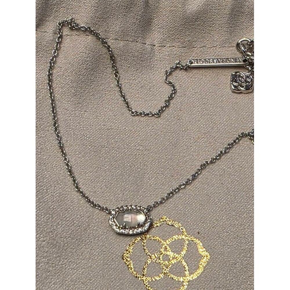 Kendra Scott Elisa Pave Iridescent Pendant Necklace Silver Tone Rhodium Plated